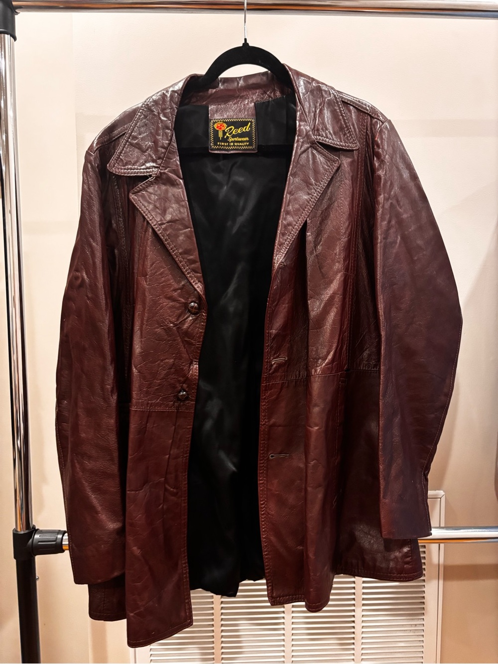 Reed Men's Dark Brown Leather Trench Coat